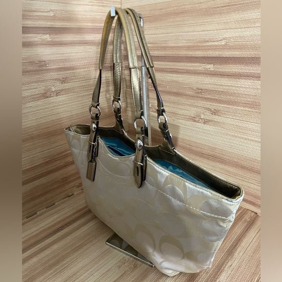 Coach Kahaki Tan Jacquard Signature Satchel Purse - Picture 5 of 15